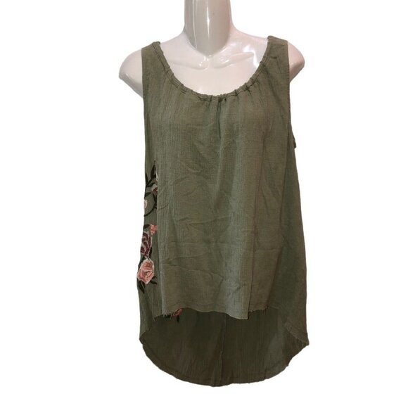New Mind Set XCVI Medium Sage Green Floral Sleeveless Hi Low Tank Top Shirt - Picture 1 of 11